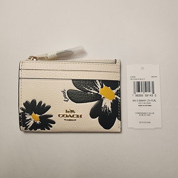 NWT COACH CZ595 Leather Mini Skinny ID Case In Floral Print - Picture 1 of 3
